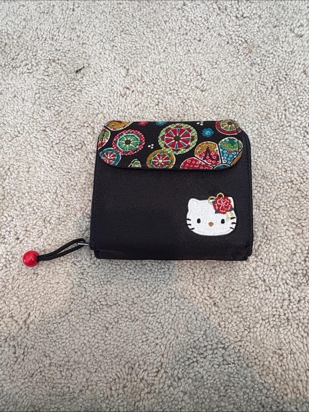 Hello Kitty Black Wallet with Colorful Patterned Flap